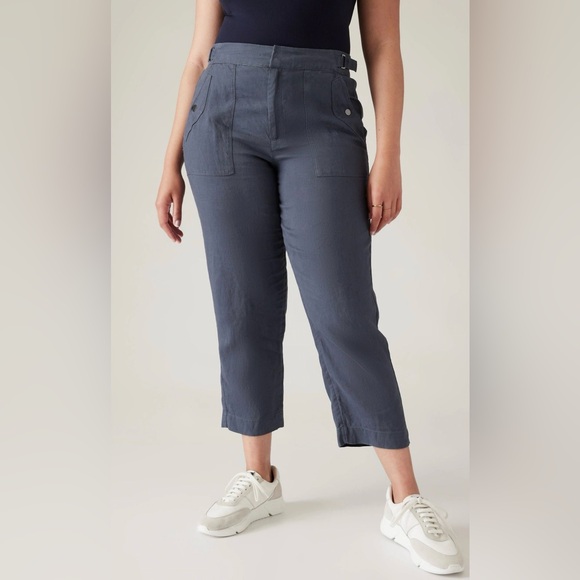 EUC Sz 12 Athleta Voyager Linen Granite Blue Cropped Pants - Picture 4 of 13
